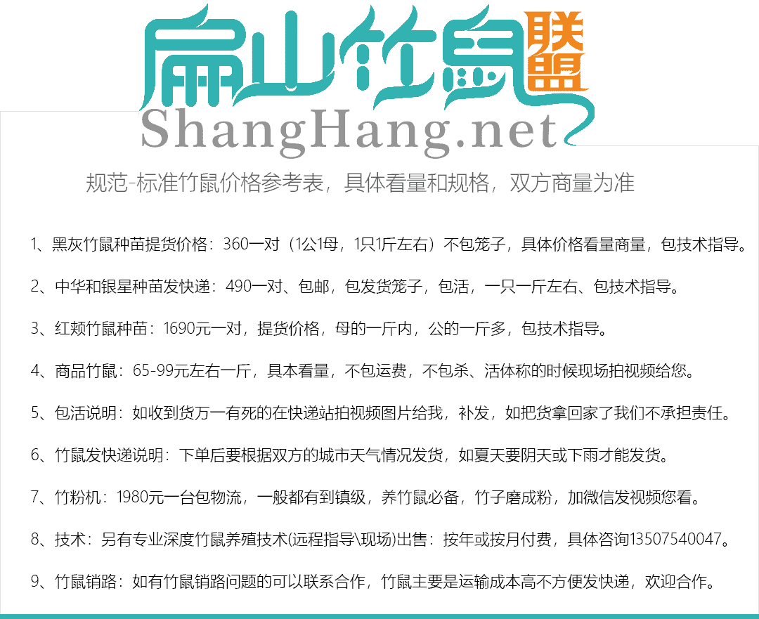 扁山竹鼠種苗價(jià)格